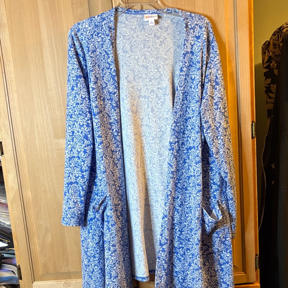 LuLaRoe Blue and White Floral Cardigan